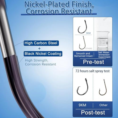9KM DWLIFE Circle Hooks 25pcs 4X Strong Fishing Hooks – High Carbon Steel, Non-Offset Closed Eye, Wide Gap for Catfish, Striped Bass, Salmon –Circle Hooks for Saltwater & Freshwater - size: 1/0#