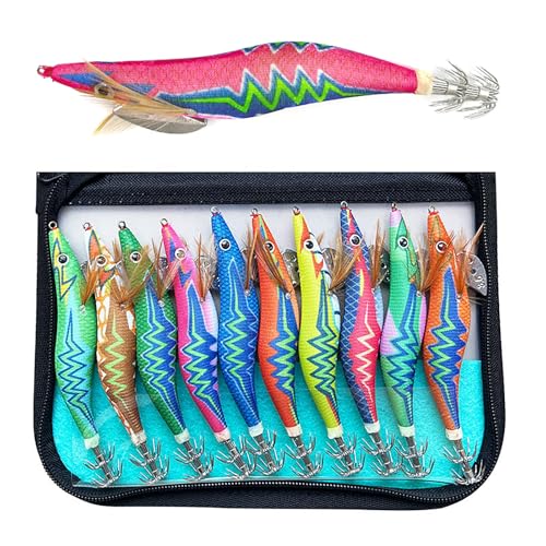 Squid Lures,Jigs Fishing Lures,Slowing Sinking Baits with Hooks- Freshwater and Saltwater Minnow Jerkbait Crankbait(Pack of 10pcs)
