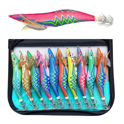 Squid Lures,Jigs Fishing Lures,Slowing Sinking Baits with Hooks- Freshwater and Saltwater Minnow Jerkbait Crankbait(Pack of 10pcs)