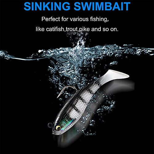 PLUSINNO Fishing Lures, Trout Pike Walleye Bass Fishing Jig Heads, Pre-Rigged Soft Swimbaits with Ultra-Sharp Hooks, Bass Lures with Paddle Tail, Fishing Bait for Saltwater & Freshwater…