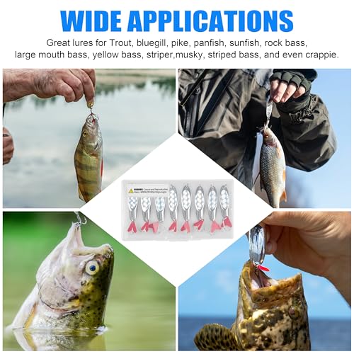 Fishing Spoons Lures, 8pcs Metal Casting Jigging Spoons Silver Trolling Pike Spoon Trout Lures with Treble Hooks for Bass Trout Salmon Pike Walleye Fishing - size: 1/4 oz_8pcs