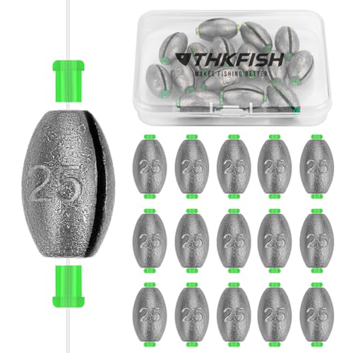 THKFISH Egg Fishing Sinkers Weights, Removable Rubber Core Fishing Weights Twist-Lock Sinker,Bass Weights Sinker Tackle Saltwater Casting Fishing Sinkers Set Oval Freshwater,1/8-1OZ - size: 1OZ-15PCS