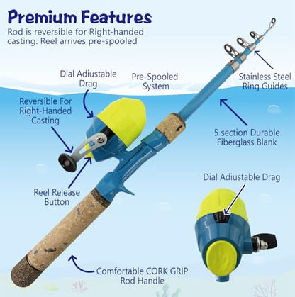 Kids Fishing Pole Set, Kids Fishing Rod and Reel Combo and Fishing Net Tackle Box with Lures Hooks and Bag for Boys Girls Youth Fishing
