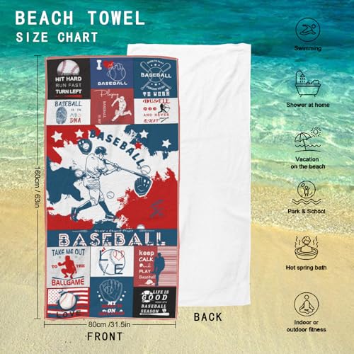 Baseball Gifts for Boys- Coach Gifts-Baseball Towel for Boys Girls 63" x 31.5" Microfiber Baseball Beach Towel for Kids Bath Pool Shower Camping Travel (Baseball Towel, 63"x 31.5") - color: Baseball Towel