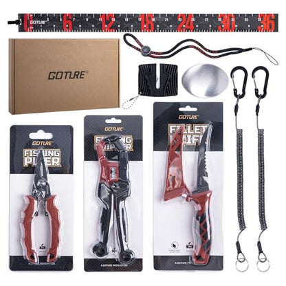 Goture Fishing Tool Kit,Fishing Pliers,Fillet Knife with Sheath,Fish Lip Gripper,Fish Hook Remover,Lanyard,Line Scissors,Sharpener,Stainless Steel Soap,Saltwater Gear Kit,Red/Pink,Gifts for Men/Women - color: A6:9pcs Fishing Tool Kit