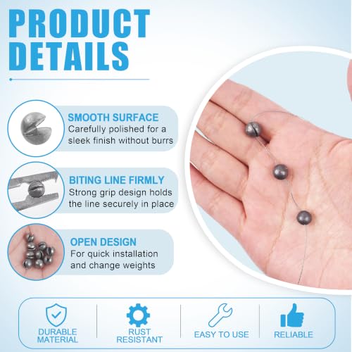 Split Shot Fishing Weights, 120pcs Fishing Weights Sinkers Assortment Removable Split Shot Sinkers Round Reusable Clip On Weights Freshwater Saltwater - color: Round-120pcs
