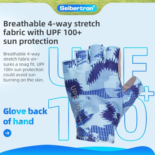Seibertron S.P.S.G-1 UPF100+ Sun/UV Protection Touchscreen Adult & Youth Glove - color: 1/2 Finger Blue, size: XS Youth