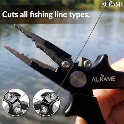 Fishing Pliers Saltwater Resistant Aluminum – Split Ring Pliers & Hook Remover Tool – 6.7in Braid Line Cutter, Sheath & Lanyard – Professional Fishing Tools Kit for Fresh & Salt Water