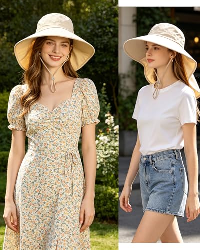 Sun Hats Women UV Protection with Neck Flap Wide-Brim Ponytail Hole Quick-Dry Breathable Hiking Fishing Gardening Hat