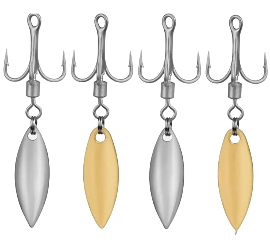 30pcs Bladed Treble Hooks Willow Blade Replacement Treble Hooks Trout Bass 6# Hook - color: Gold 30pcs
