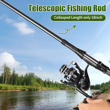 Fishing Rod Reel Combo - 2PCS 6.89ft Telescopic Fishing Poles 2PCS Spinning Reels Lures Set Fishing Pliers with Carrier Bag for Travel Saltwater Freshwater Gift Portable Fishing Pole Kit - color: Black 2