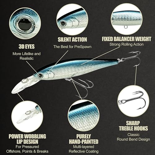 LUCKY CRAFT Pointer 78DD Freshwater Fishing Lure and Gear for Bass & Trout, 3 inch Deep Diving Suspending Jerkbait Fishing Line, Pressure-Ready Fish Bait, Premium Gear for Tackle Box, - color: 352 Lens Aurora Black