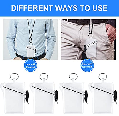 URATOT 4 Pack Waterproof Badge Holder Clear Safe Waterproof Card Holder with Lanyard for Cards, Coin and Money Heavy Duty Durable Locker Dry Box