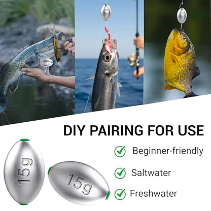 Fishing Egg Lead Sinkers Kit, 20pcs/25pcs Oval Shot Drop Weights Sinker for Bass Carp Catfish Saltwater Freshwater Casting Bottom Fishing Tackle (0.35oz/0.53oz/0.7/1oz) - color: 1/2oz-25pcs