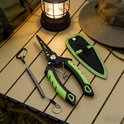 Fishing Pliers Heavy-Duty Rust-Proof | Saltwater Fly Fishing Pliers Hook Remover for Outdoor Ice Shore River Lake Angling Catfishing - color: Green