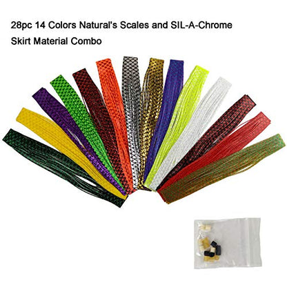 Riverruns Fishing Jig Lures Mixed Colors DIY Silicone Skirts for Jig, Regular Skirt Collars Included Fly Tying Material - color: D: 28pc Natural's Scales And Sil-A-Chrome Skirt Material Combo