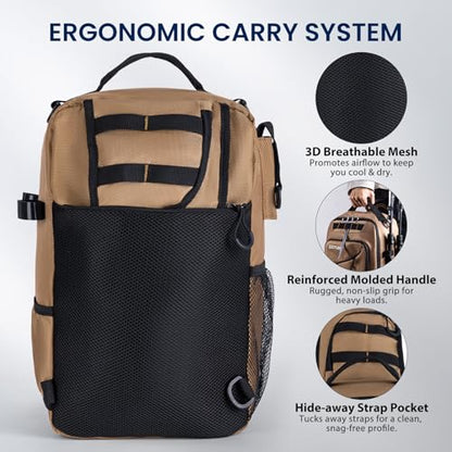 Goture Khaki Fishing Bag with Tackle Boxes, Crossbody Sling Tackle Backpack for Men, 20L Large Capacity Fits 3600 Trays, Durable Fishing Gear Storage, Best Fishing Gifts for Anglers - color: Khaki, style: 1680d Double-strand Pu Backpack + (3)3600 Trays