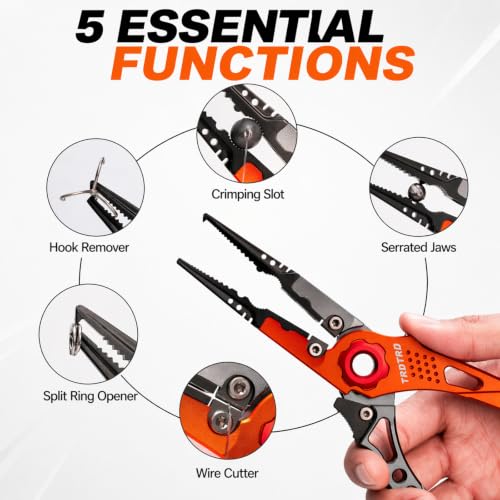 LureLite Pro Aluminum Fishing Pliers-Saltwater-Suitable Split Ring Tools with Fish Hook Remover- Fly Fishing Pliers with Braid Cutters, Sheath & Lanyard-Ideal Gifts for Men in Fishing