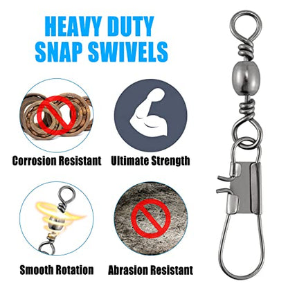 Dr.Fish 50 Pack Fishing Snap Swivels, Barrel Swivels Fishing Tackles, Stainless Steel Safty Interlock Snaps Leader Line Lure Connector Fresh&Saltwater 26-132Lb - size: #3/0(132Lb)-50 Pack