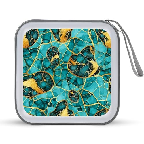 Turquoise Luxury Texture Gold Glitters Marble Hard Plastic DVD Case Portable Zipper CD Cases Holder Cases Storage Binder Booklet Album 40 Capacity - color: color769