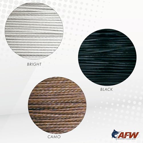 American Fishing Wire Surflon Nylon Coated 1x7 Stainless Steel Wire Leader - Wire Fishing Leader Line for Saltwater 10lb Up To 250lb Test in Bright, Black, Camo in 30ft, 100ft, 300ft, & 1000ft Lengths - color: Black, style: 100 Feet, 60 Pound Test