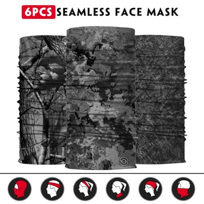 Neck Gaiter for Men Women Headwear Bandana Head Wrap Face Scarf Mask Cover Warmer Balaclava-Seamless & Versatile - color: A-6pcs-black Camo Jungle