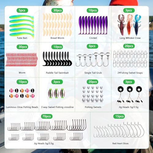 FONMANG Fishing lures-2026 New Fishing Lure kit for Bass Trout,Tackle Box with Tackle Included, Fishing Plugs,Swimbait, Minnows, Soft Baits, Hooks & Weights Accessories