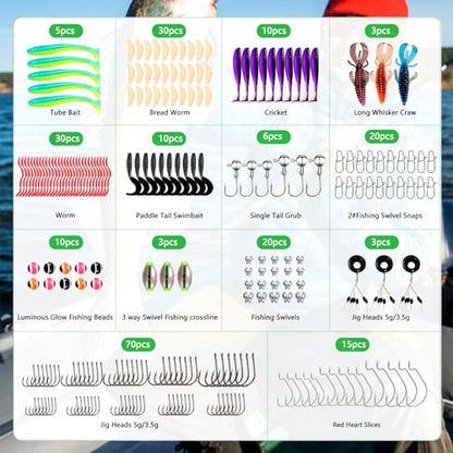 FONMANG Fishing lures-2026 New Fishing Lure kit for Bass Trout,Tackle Box with Tackle Included, Fishing Plugs,Swimbait, Minnows, Soft Baits, Hooks & Weights Accessories