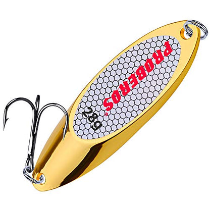 PROBEROS Fishing Spoons Lures Bass Baits Jigging Bait Tackle with Treble Hooks Hard Metal Spoon Fishing Lure Weight Pick 10 Pcs/Pack Silver Gold - color: 10PCS Gold, size: 28G-1OZ