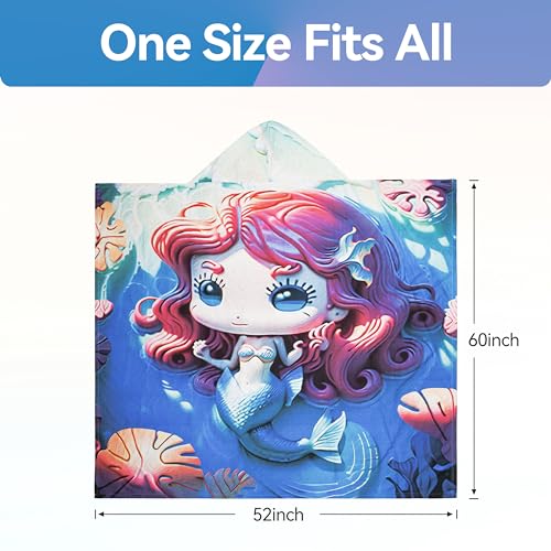 Catalonia Mermaid Hooded Towel for Adults, Quick-Dry Sand-Free Beach Poncho with Hood, Summer Gift for Girls - color: Mermaid