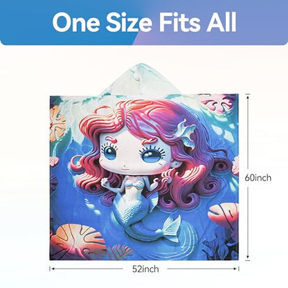 Catalonia Mermaid Hooded Towel for Adults, Quick-Dry Sand-Free Beach Poncho with Hood, Summer Gift for Girls - color: Mermaid