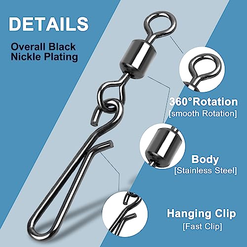 SILANON Fishing Barrel Snap Swivels,Rolling Barrel Swivels with Hanging Snaps Stainless High Strength Fishing Snap Clip Saltwater Freshwater Swivel Snap Fishing Tackle Connector - style: Mixed Kit-160pcs