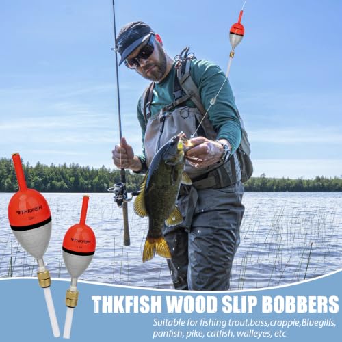 THKFISH Wood Weighted Slip Bobbers for Crappie Walleye Fishing | 5 Pcs Fishing floats Weighted Slip Bobbers with Brass Pendant for Steelhead Bass, Crappie, Walleye, Salmon Fishing - size: 2in (L)* 1.1in(W)* 5pcs