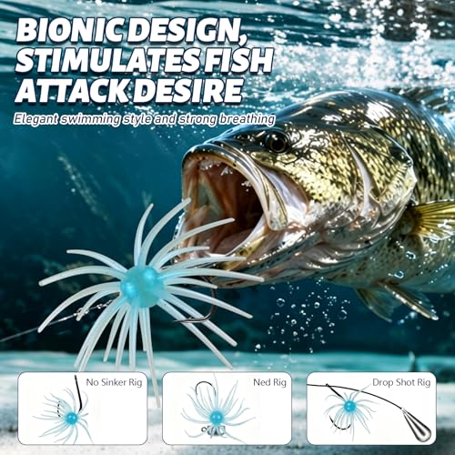 6 Pcs Soft Urchin Lures Fishing Saltwater Slow Floating Lures for Bass Trout Crappie - color: 5.31in/0.60oz