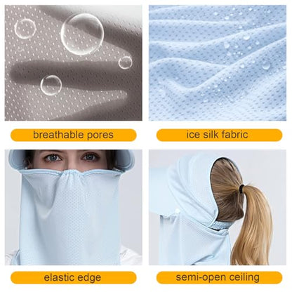 Women Wide Brim Face Mask Sun Hat Detachable Neck Face Flap Ponytail UV Protection Visor Hat Garden Fishing Hiking - color: Bg8094-lightblue