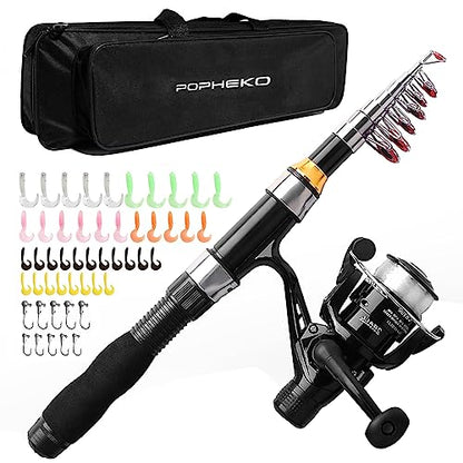 Telescopic Fishing Pole Reel Combo Ultralight Fishing Rod Spinning Reel with Tackle Bag All-in-One Fishing Accessories Fishing Gear Gifts Kit for Kids Adults Youth Beginner Saltwater Freshwater - color: Black-5.58ft
