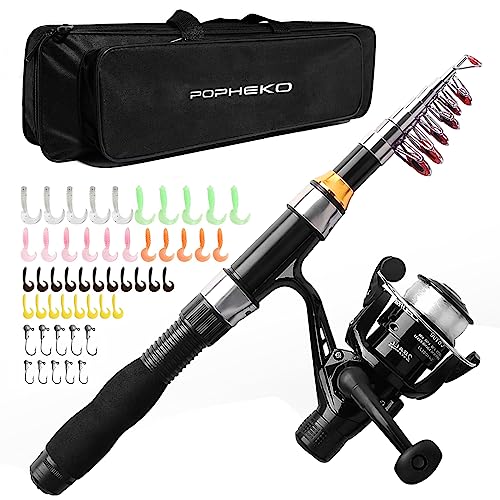 Telescopic Fishing Pole Reel Combo Ultralight Fishing Rod Spinning Reel with Tackle Bag All-in-One Fishing Accessories Fishing Gear Gifts Kit for Kids Adults Youth Beginner Saltwater Freshwater - color: Black-5.58ft