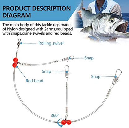 YOTO Fishing Leaders,Saltwater Tackle Rig with Swivels Snap, High-Strength Fishing Wire Gear Equipment for Lures Bait Or Hooks,1Arm and 2Arm - color: White Nylon Leaders, style: 2arm，6pack