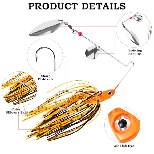 Bass Spinner Baits Fishing Lures | Spinner Baits for Bass Fishing Hard Metal Buzzbait jigs with Skirt for bass pike trout salmon Lures Spinnerbait Swimbait