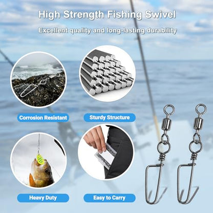 QISHUO Barrel Stainless Snap Swivels Strength Saltwater Lure Connector Fishing Steel Clips Fishing Swivel Rolling Black Nickel - size: Size2 (73lb) 50 pcs