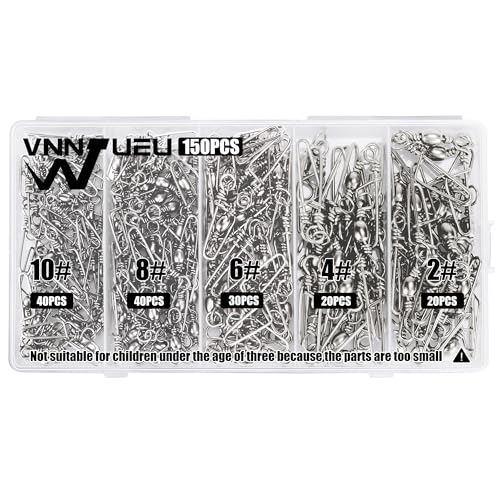 150PCS Fishing Swivels Snaps Kit, Ball Bearing Barrel Swivels Fishing Tackle 2# 4# 6# 8# 10#, Quick Change Snap Swivels Fishing Tackle, Saltwater Freshwater Fishing Accessories Gift