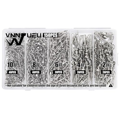 150PCS Fishing Swivels Snaps Kit, Ball Bearing Barrel Swivels Fishing Tackle 2# 4# 6# 8# 10#, Quick Change Snap Swivels Fishing Tackle, Saltwater Freshwater Fishing Accessories Gift