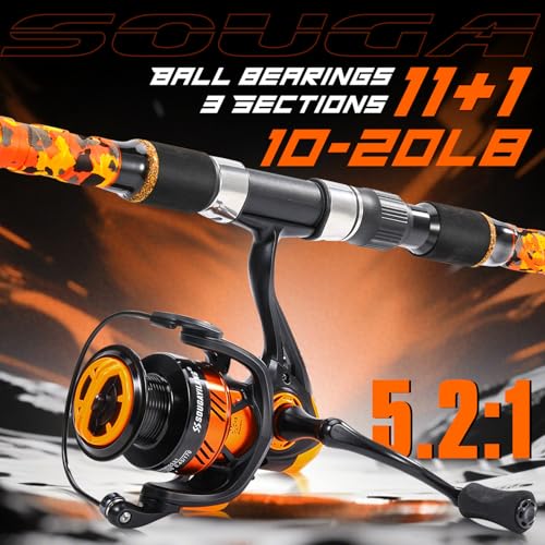 Sougayilang 3 Piece Surf Fishing Rod Combo Medium/Heavy Travel Spinning Rod with 4000/5000 Size Reel Baitfeeder Combo(9'/10'/11'12') - color: orange, size: 10ft-Spinning-3Pc-MH