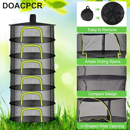 6 Layer Herb Drying Rack, Herb Drying Rack Hanging Mesh, Foldable Plant Drying Net with U-Shaped Zipper, Garden Shears, Hooks, for Drying Herbs Plants, Flowers, Fruits, Food, Clothes - size: 6 Layers-23.62''