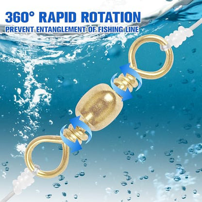Fishing Barrel Swivels - 50/100 pcs Rolling Ball Bearing Fishing Swivel with Solid Ring Hook Line Connector Copper with Stainless Steel Gold Nickle Coated Test Strength 35-105lbs - size: 4#