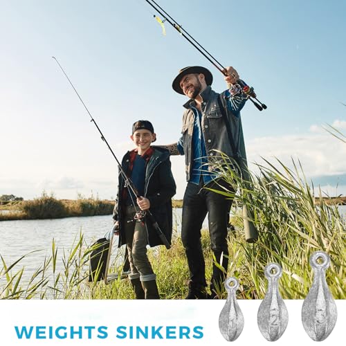 Ceenna 60 Pcs Fishing Weights Sinker Kit 1oz, 2oz, 3oz Bank Sinker Weights Rig Freshwater Saltwater Sinkers for Ocean Surf Fishing Gear Tackle