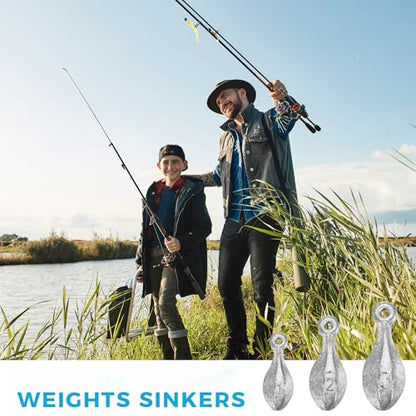 Ceenna 60 Pcs Fishing Weights Sinker Kit 1oz, 2oz, 3oz Bank Sinker Weights Rig Freshwater Saltwater Sinkers for Ocean Surf Fishing Gear Tackle