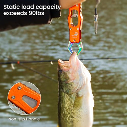 Pristis Metal Fish Lip Gripper, Heavy Duty Stainless Steel Fishing Grabber with Lightweight Aluminium Handle, Hook Remover Holder for Caught Fish, Snakehead Grab Grip Tool for Freshwater Saltwater