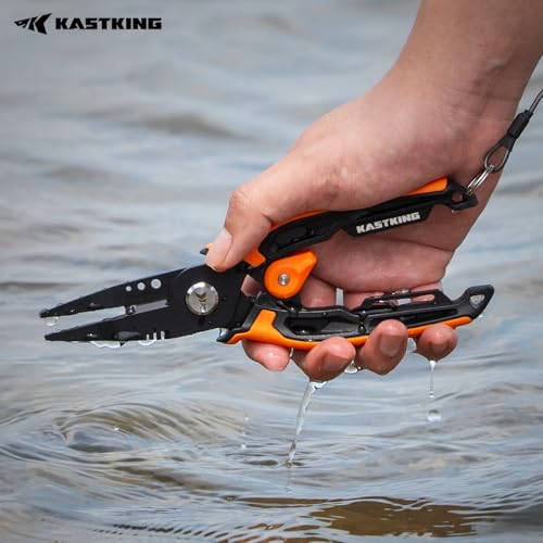 KastKing AeroVice 7.5” Fishing Pliers, 420 Stainless Steel, Uni-Body Construction, Lightweight & Corrosion-Resistant, Multi-Function Jaws, Braid Cutters, Sheath, Lanyard & Carabiner - style: 7.5'' Straight Nose