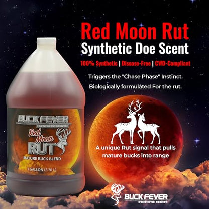 Buck Fever Red Moon Rut – Synthetically Formulated Deer Liquid Attractant – Non-Spoiling, Sweet Synthetic Buck Attractant Scent – Moisture Reactivated Mature Rutting Buck Scent - size: 1 Gallon